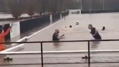 Flooded pitch turns football field into swimming pool during Storm Bert