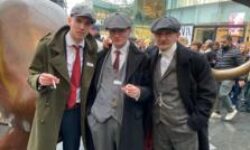 Peaky Blinders fans gather for Tommy Shelby lookalike competition, showcasing iconic flat caps.