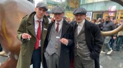 Peaky Blinders fans gather for Tommy Shelby lookalike competition, showcasing iconic flat caps.