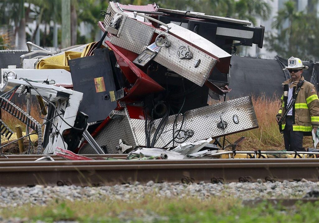 15 hurt in Florida when train hits fire truck that drove onto tracks after another train passed