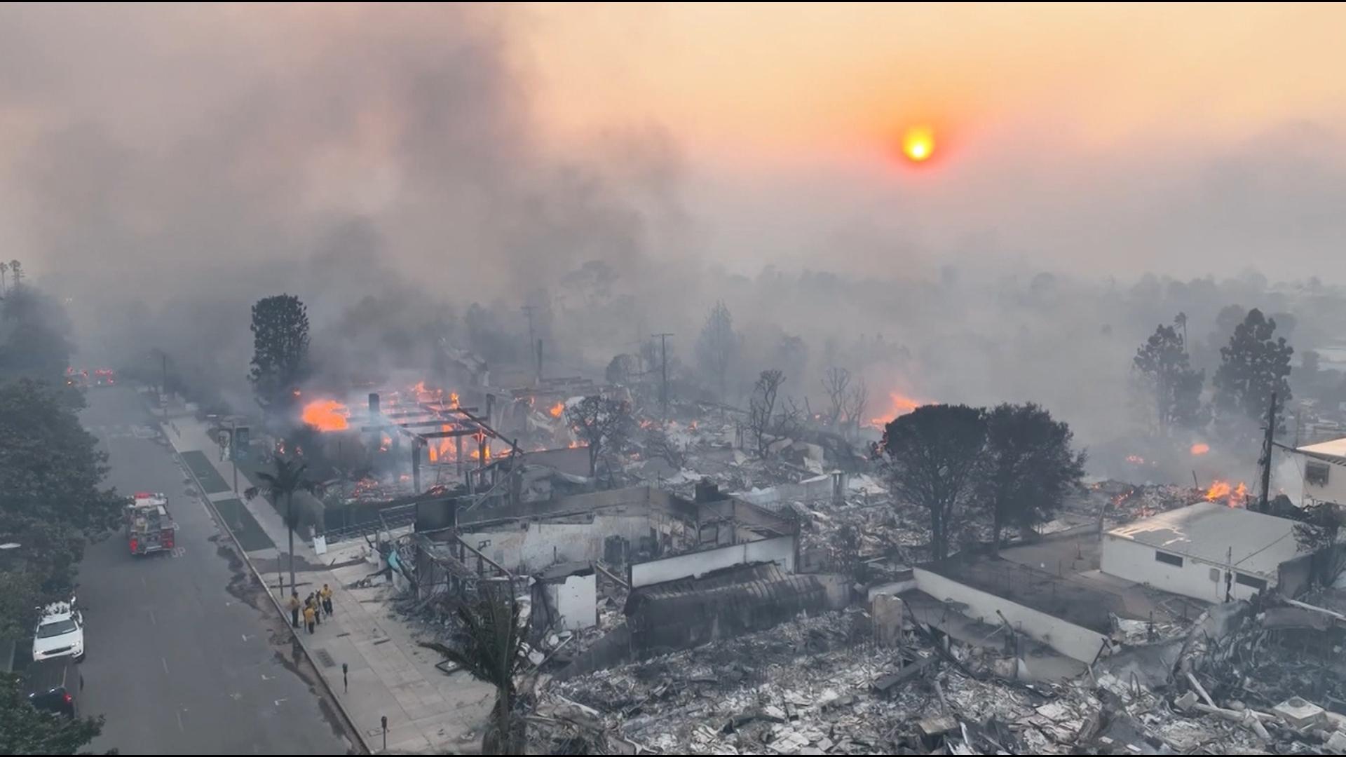 Aerial footage shows widespread devastation from Los Angeles wildfires