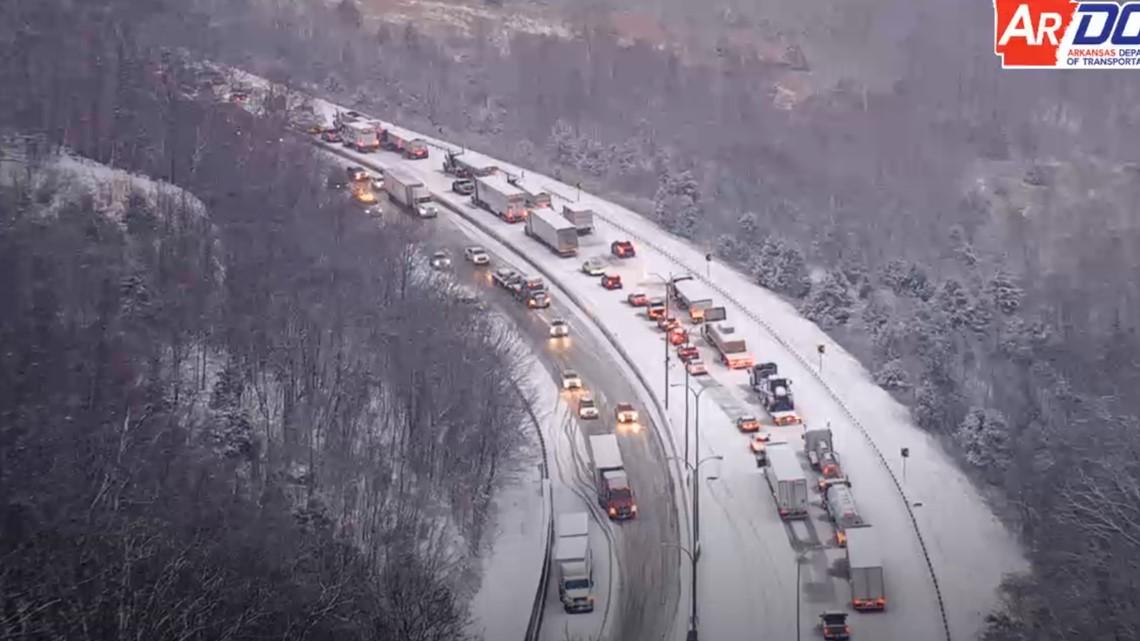 Arkansas Department of Transportation reports multiple vehicle crashes due to snow