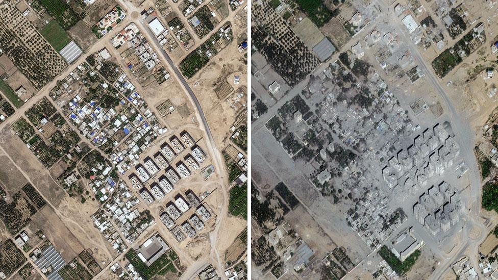 Satellite photos show the Gaza Strip before and after the devastation of the Israel-Hamas war