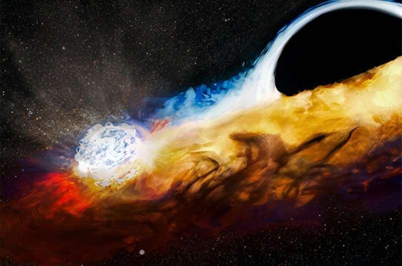 Astronomers discover black hole ripping a star apart inside a galactic collision. 'It is indeed a peculiar event'