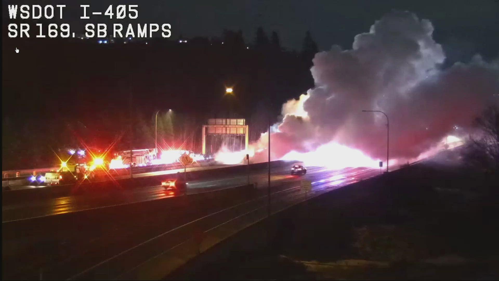 Semi-truck catches on fire on I-69 heading toward Fishers, police advise to avoid area