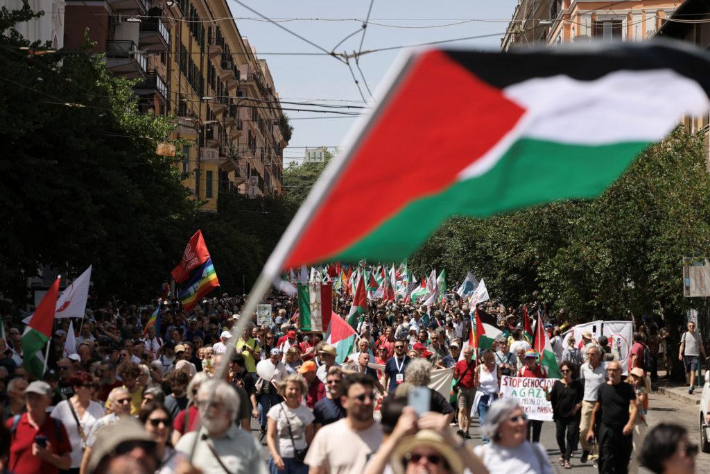 Thousands of demonstrators march through Rome to call for an immediate end to the war in Gaza